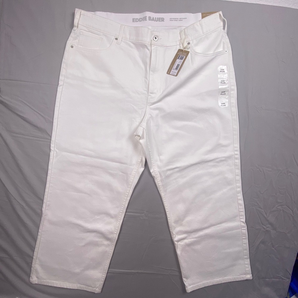 Eddie Bauer Authentic Voyager High Rise Crop Pants Women 24W White  Stretch NWT